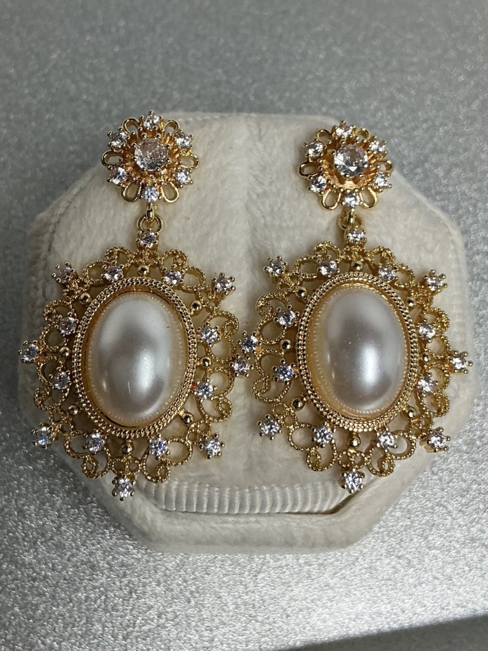 Victorian Style Gold Pearl Filigree Earrings Vintage Antique “Old Money” style